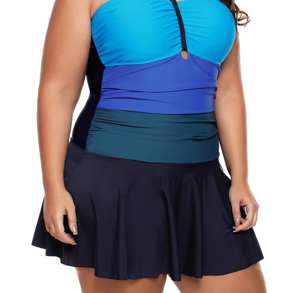 Blue Color Gradient Sweet Halter Swimdress - Picture 4 of 12